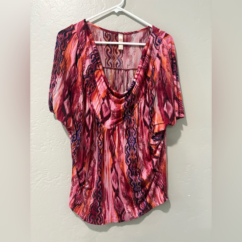 Tina Pink Multi Color Short Sleeve Blouse